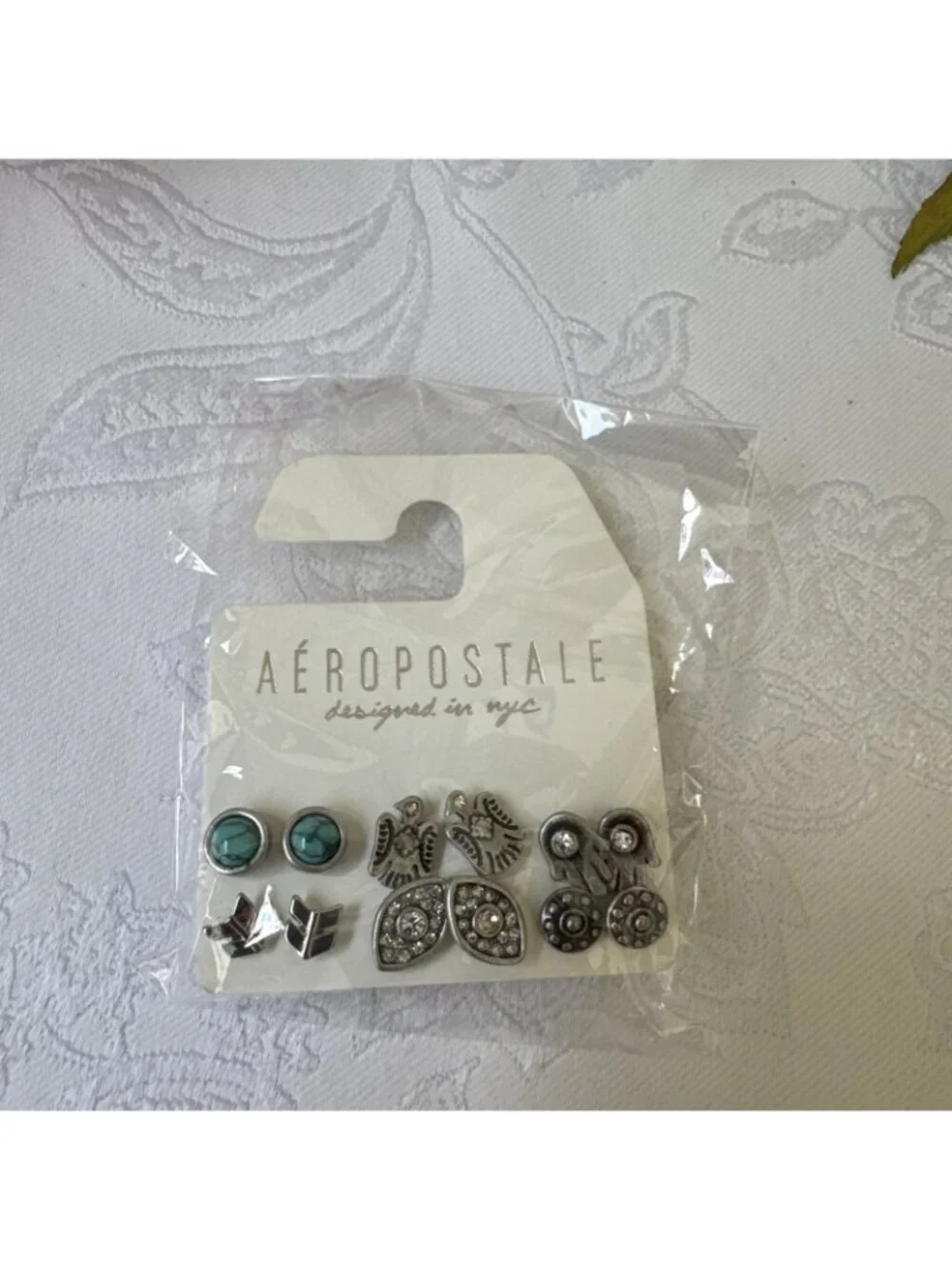 Aeropostale 12 PC Stud Charm Dainty Earrings Tiny CZ Beads SilverTone NEW